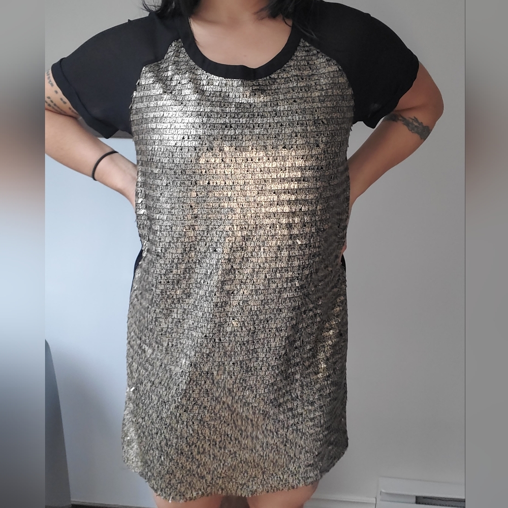 GENTLE FAWN Black & Gold Sequin Dress (S)